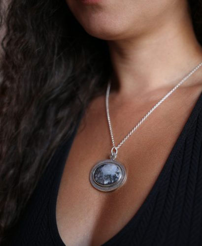 Large oval silver dendritic or tree agate pendant4